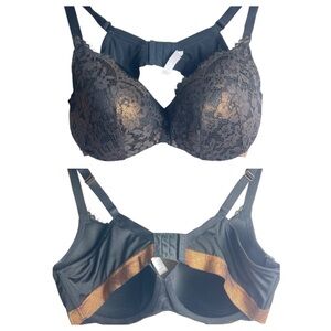 Cacique Black & Bronze Lace Bra | Smooth Balconette | Underwire Support 40E (DD)